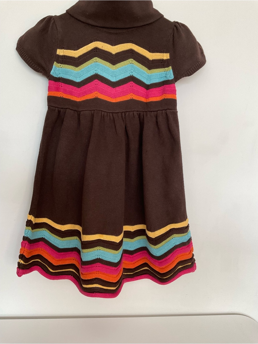 Gymboree Brown Knit Kids Sweater Dress with Multicolor Chevron Trim Size 7